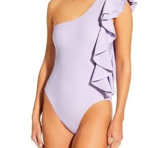 Antonio Melani Lavender One Shoulder Ruffle One Piece Swimsuit Resort Chic, Larg